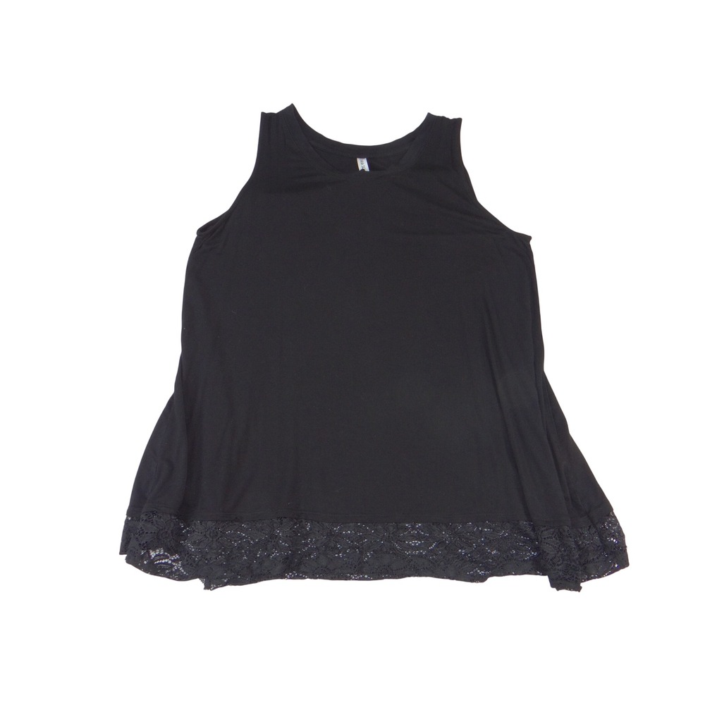Zenana Signature Black Lace Trim Sleeveless Tank Top Plus Size 1X Relaxed Fit